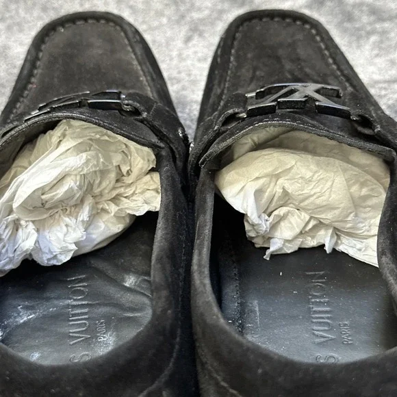 Louis Vuitton Suede Driving Loafers Men's 6.5 Black LV Hardware Made Italy - Picture 7 of 16